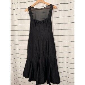 MaxMara Black Silk Sheer Bow Midi Dress M Vintage Minimalist Date Party Holiday